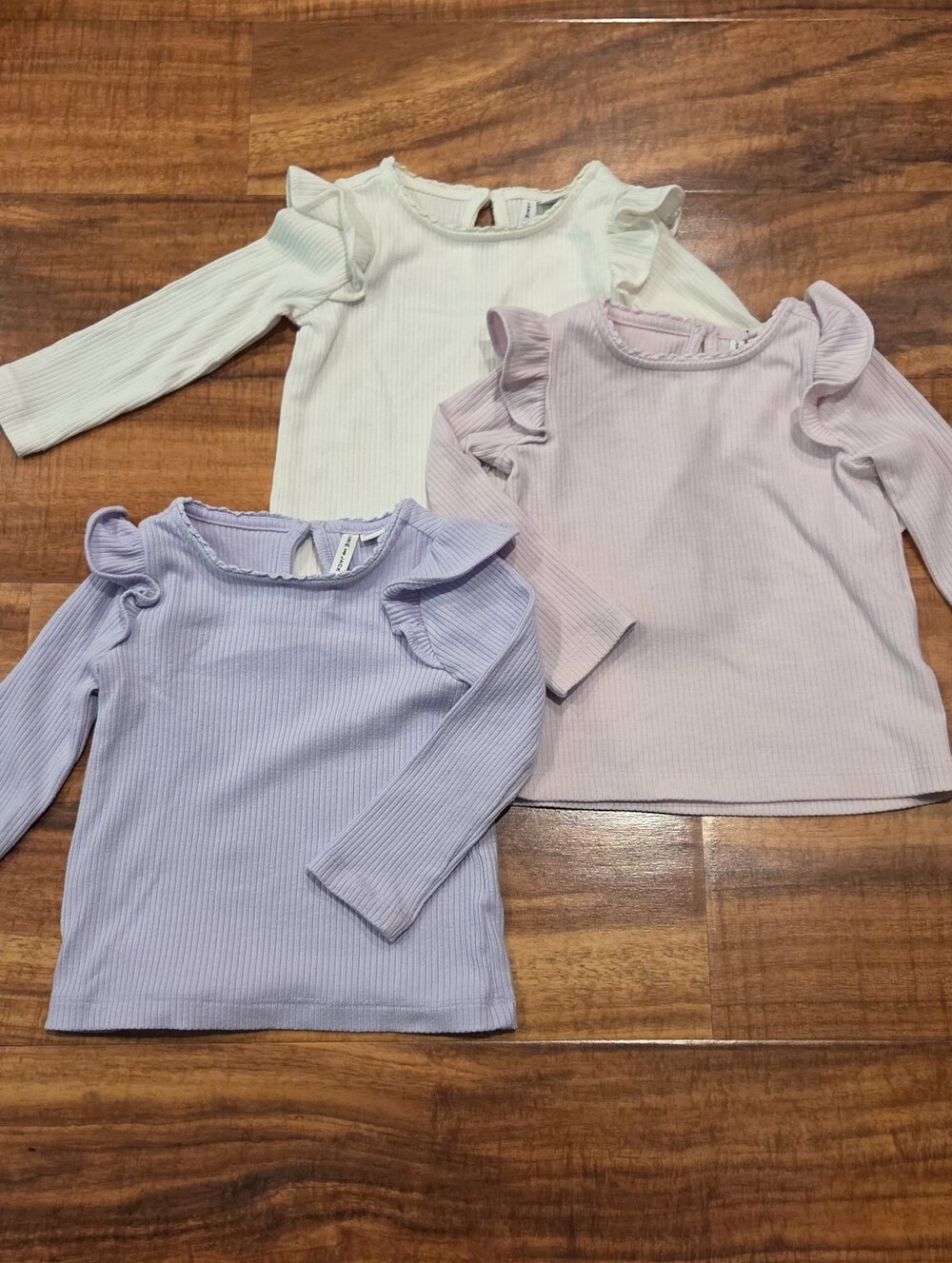 Janie and Jack GUC 12-18 Months Ribbed Long Sleeve Ruffle Tops Set (3)